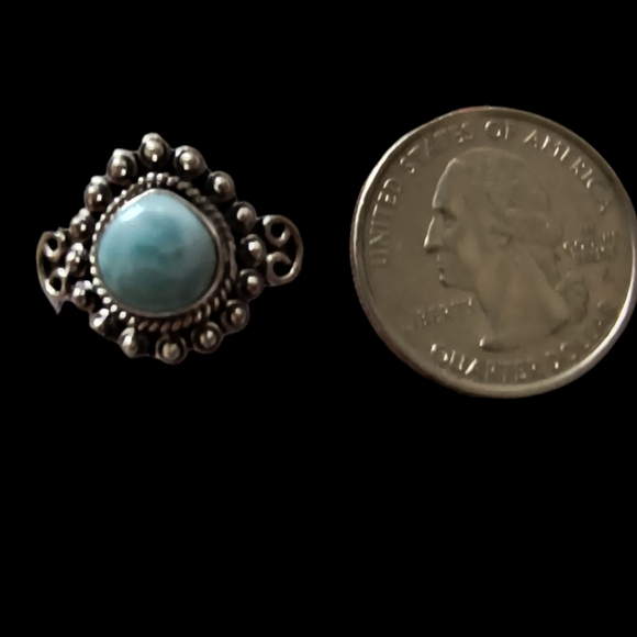 Natural Larimar & Sterling Silver Solitaire Ring Size 7 1/2 - Picture 6 of 10
